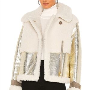 ALLSAINTS Farley Metallic Shearling Jacket in Bright Gold